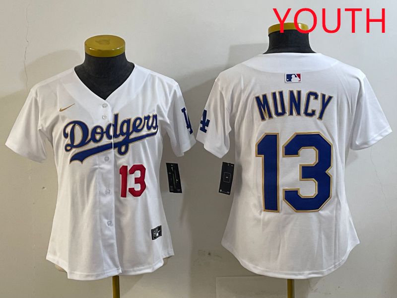 Youth Los Angeles Dodgers #13 Muncy White Gold Game 2025 Nike MLB Jersey style 9->youth mlb jersey->Youth Jersey